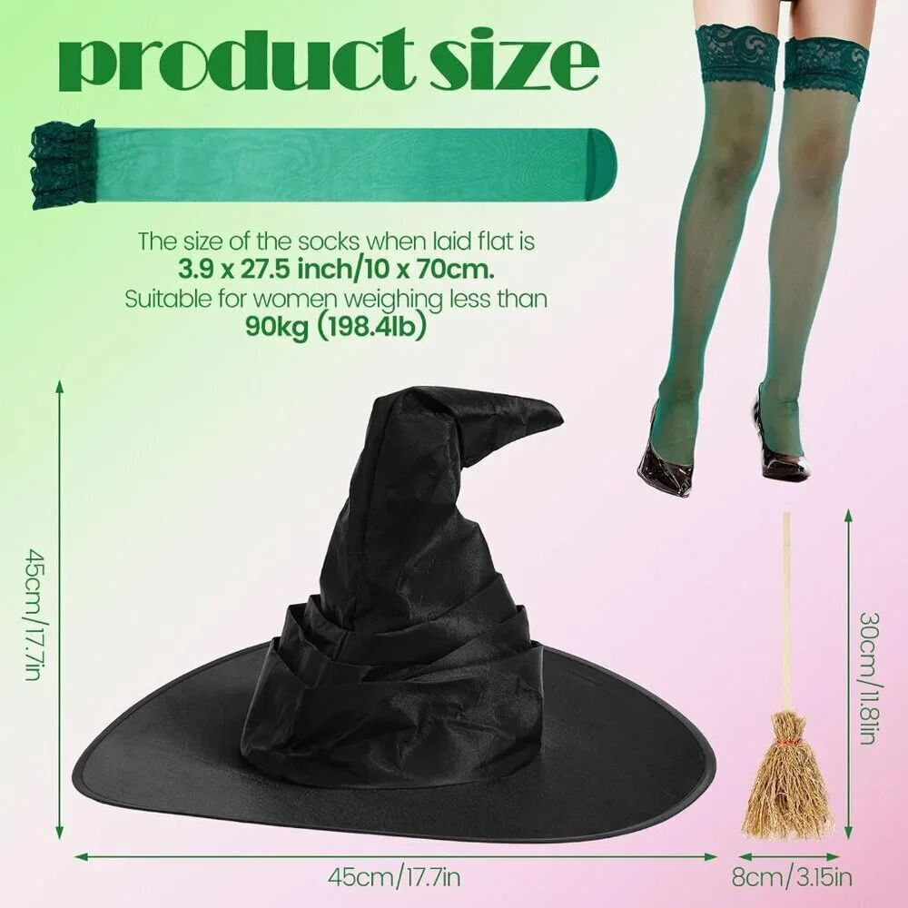 Costume Accessories Set for Women Witch Crown Gloves Wand Broom Stockings
